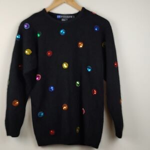 IB Diffusion Petites Black Sequin Silk Angora Lambswool Sweater Vintage 1990